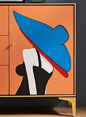 热销至高玄关柜客厅家具意式极简橙色实木隔断斗柜轻奢餐边柜工厂