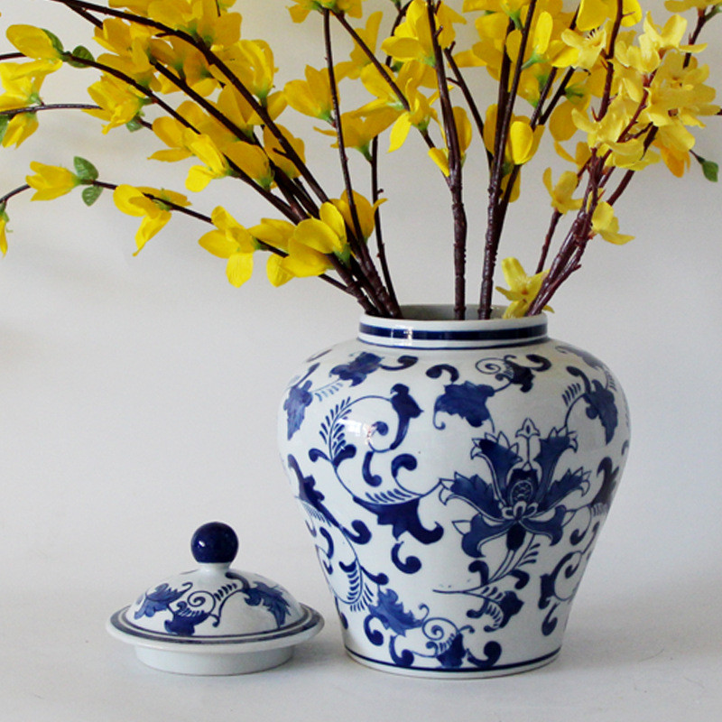 热销青花瓷陶瓷储物罐新中式餐桌客厅玄关电视柜装饰插花瓶博古架