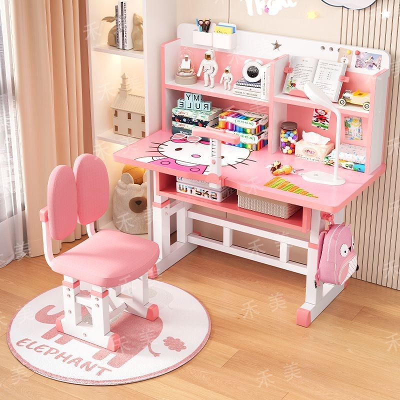 热销可升降学习桌2024款儿童学习桌椅组合一体书桌书架套装写作业