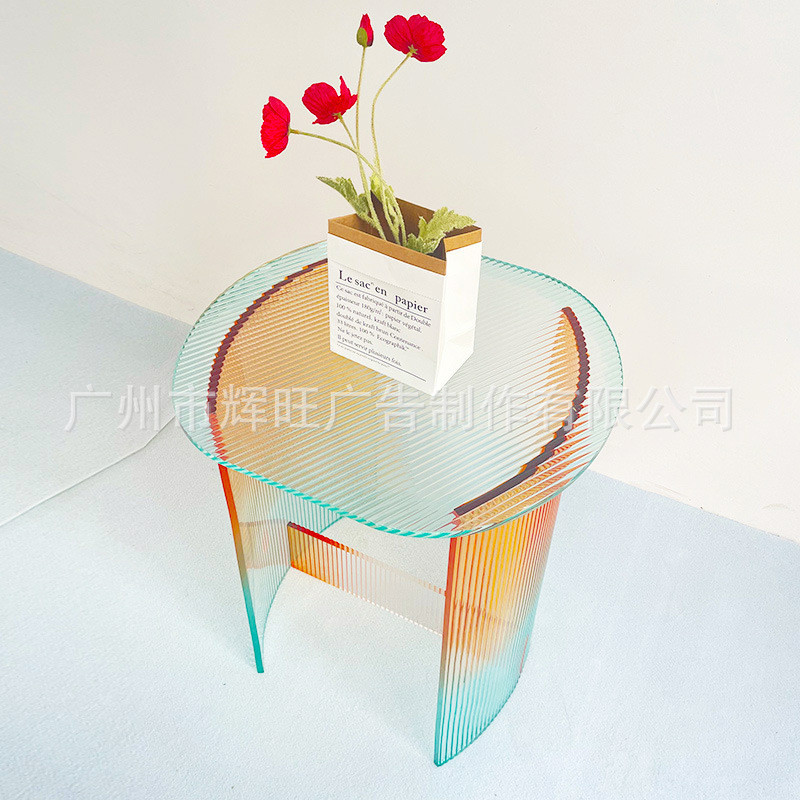 热销样板房亚克力渐变色彩色沙发边几异形客厅小茶几别墅设计师款