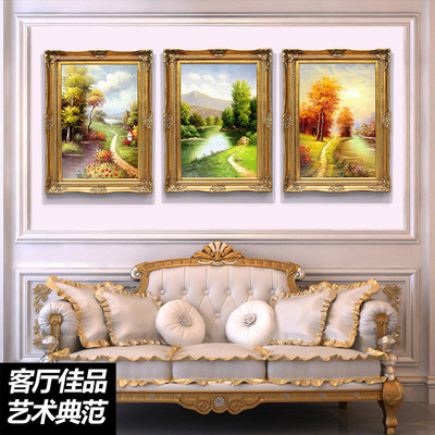 热销欧式5d点客厅钻石画满钻贴钻十字绣山水风景油画餐厅三联画钻