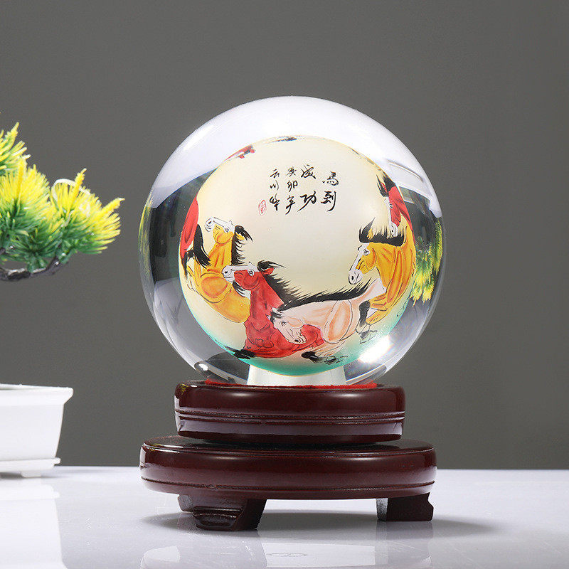 透明水晶内画球创意迎客松一帆风顺透明家居桌面摆件水晶饰品批发