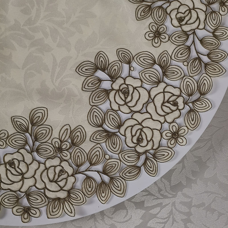 图案批发60圆布艺刺绣镂空绣花玫瑰厂家圆形桌布桌垫镂空餐桌布