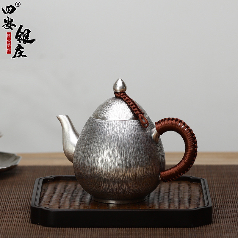 典工堂竖纹龙蛋银茶壶足银泡茶壶家用银壶银茶具水壶竖纹茶壶茶道