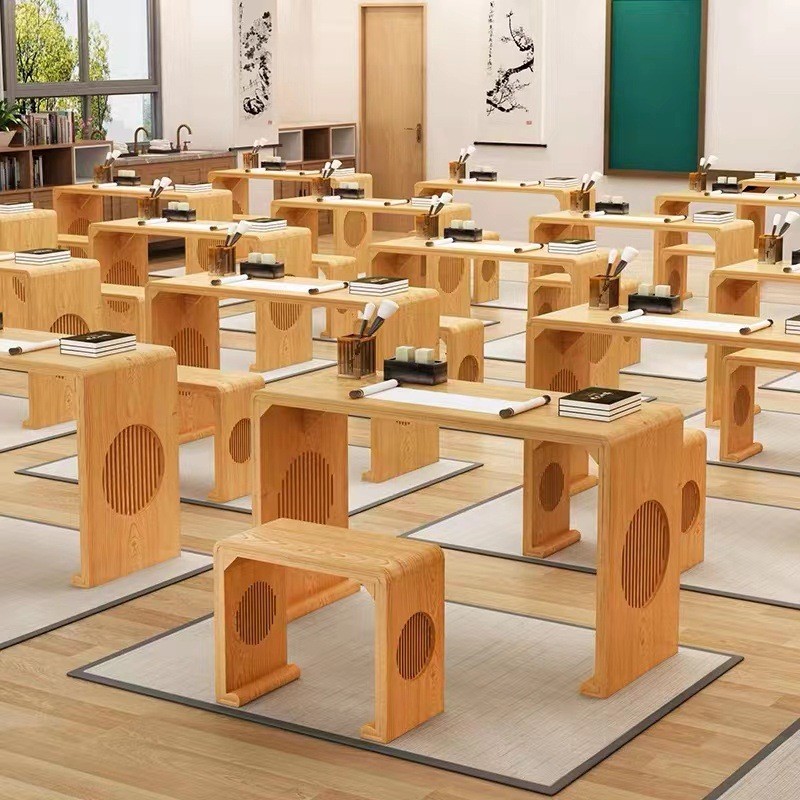 书法桌子培训班专用课桌椅新中式国学桌仿古书画茶艺桌围棋桌实木
