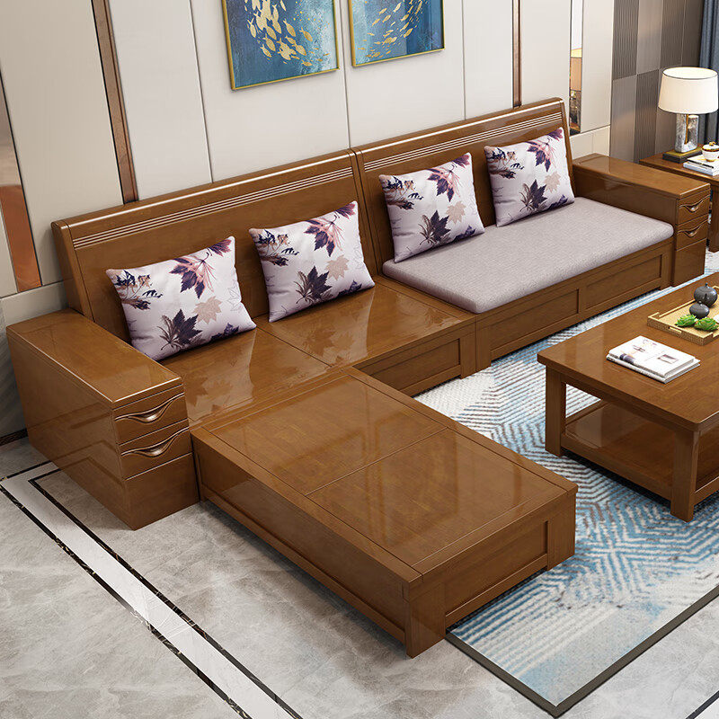 中式实木沙发农村自建房客厅两用小户型三人位冬夏储物高靠沙发