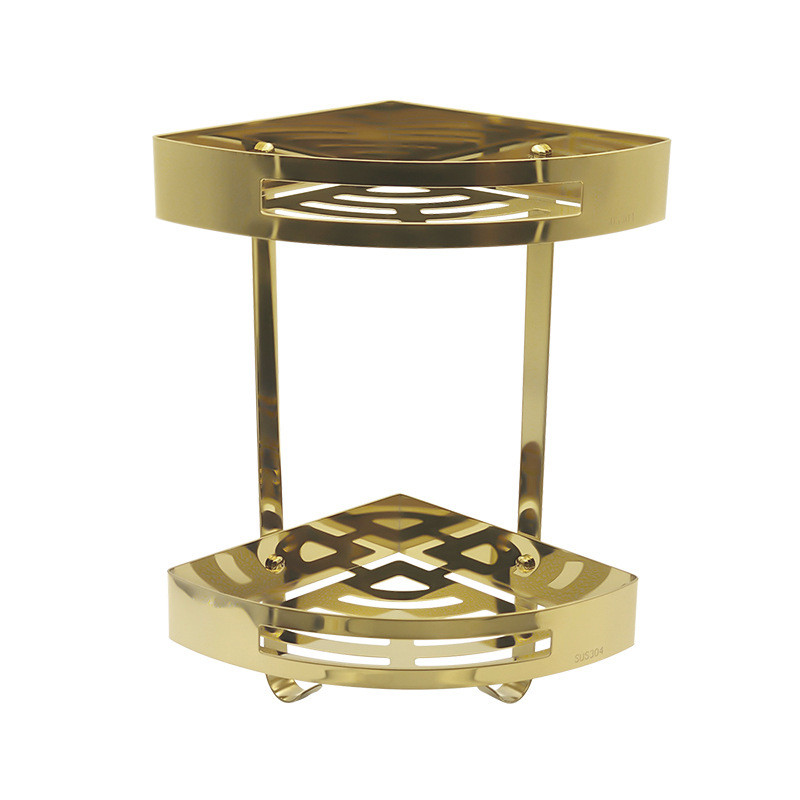 多层置物架浴室转角架304不锈钢钛金三角架卫生间壁挂收纳金色