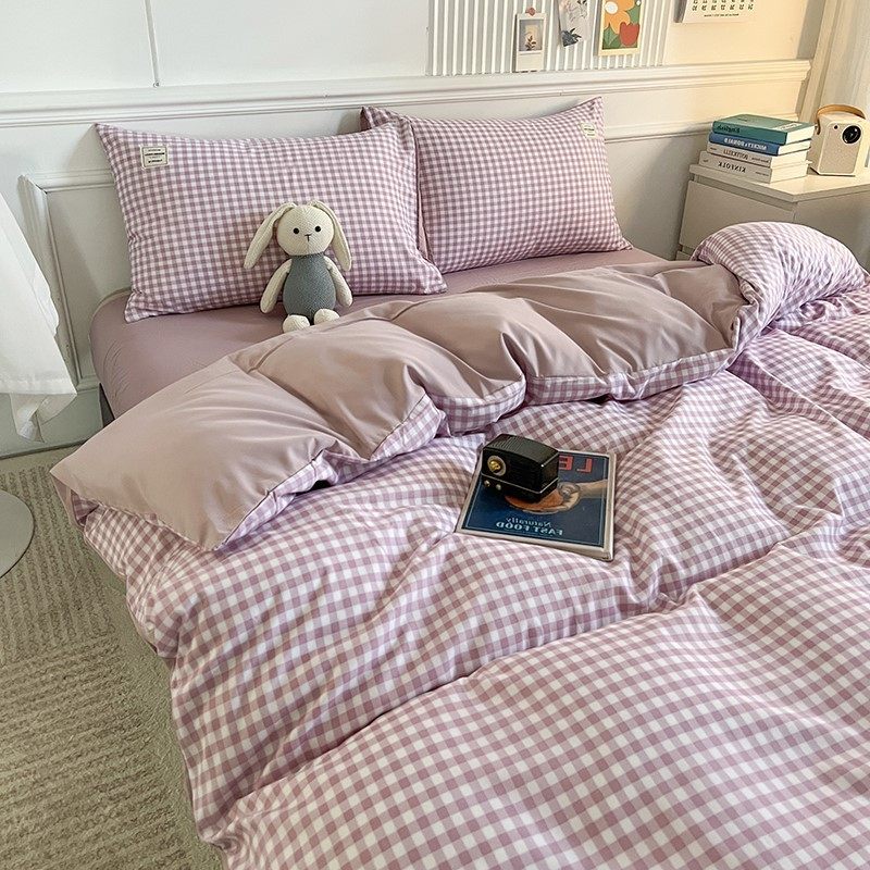日式四季款格子裸睡四件套学生宿舍三件套水洗棉被套床上用品床笠,床上用品,床品套件/四件套/多件套,淘宝优惠券,粉丝福利购,淘宝优惠卷