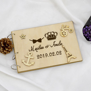 留言薄婚礼婚庆宾客签到本木质木制雕刻婚礼纪念金薄guestbook