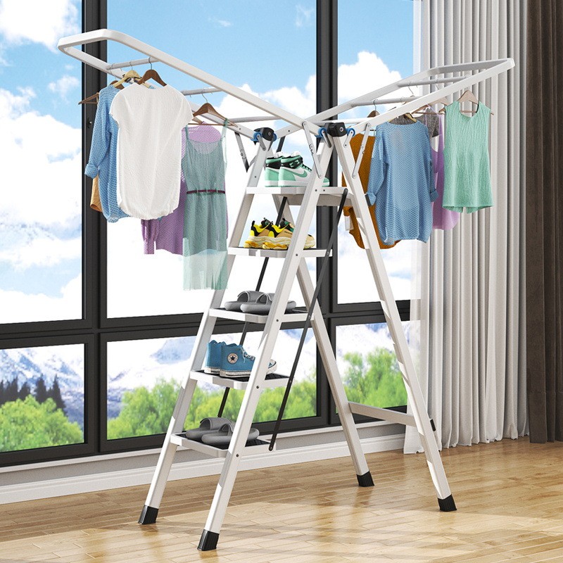 热销梯子晾衣架两用梯五踏板梯晾衣架一体化多功能网红三四晾衣架