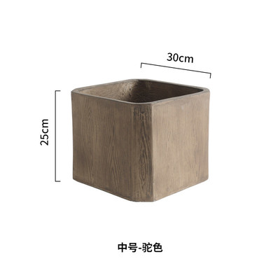 特大号镁泥花盆正方形仿真木纹北欧风格家用花盆客厅阳台摆件花器