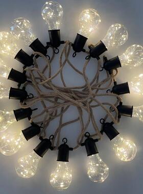 2024户外防水a19g60太阳能麻绳灯串铜线灯灯泡新款装饰灯