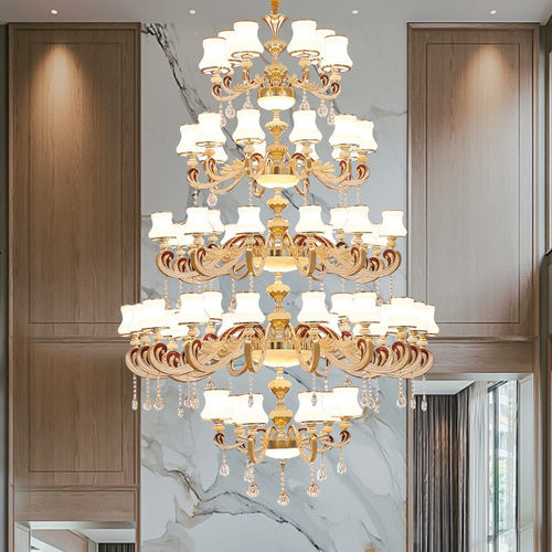 挑空复式楼客厅水晶大楼梯吊灯灯简约现代锌合金创意灯具加工定制