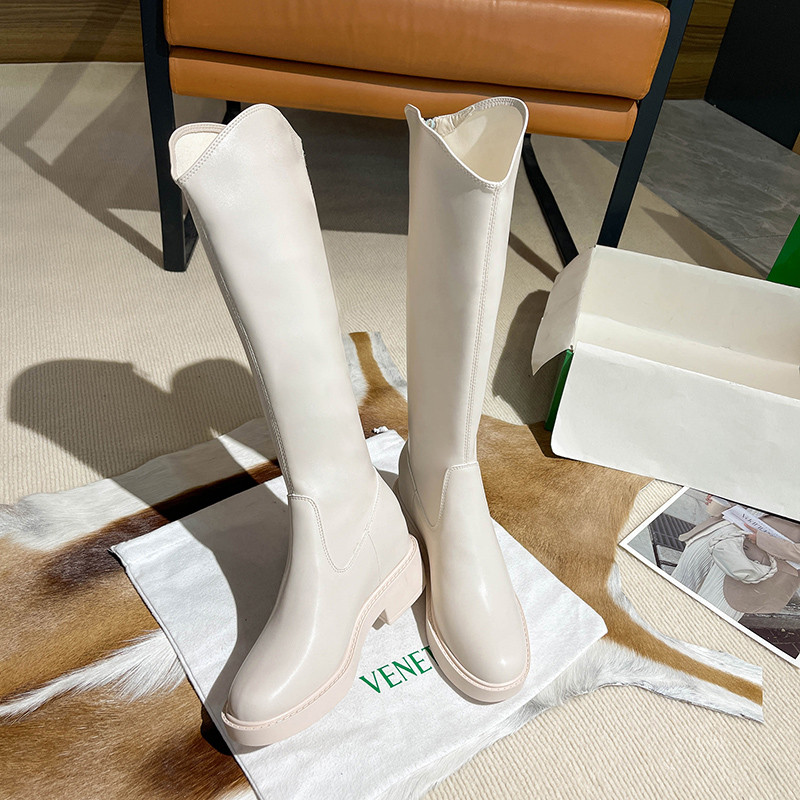 高跟中筒马丁靴女2025新款春秋季高筒不过膝粗跟长筒靴瘦瘦骑新款
