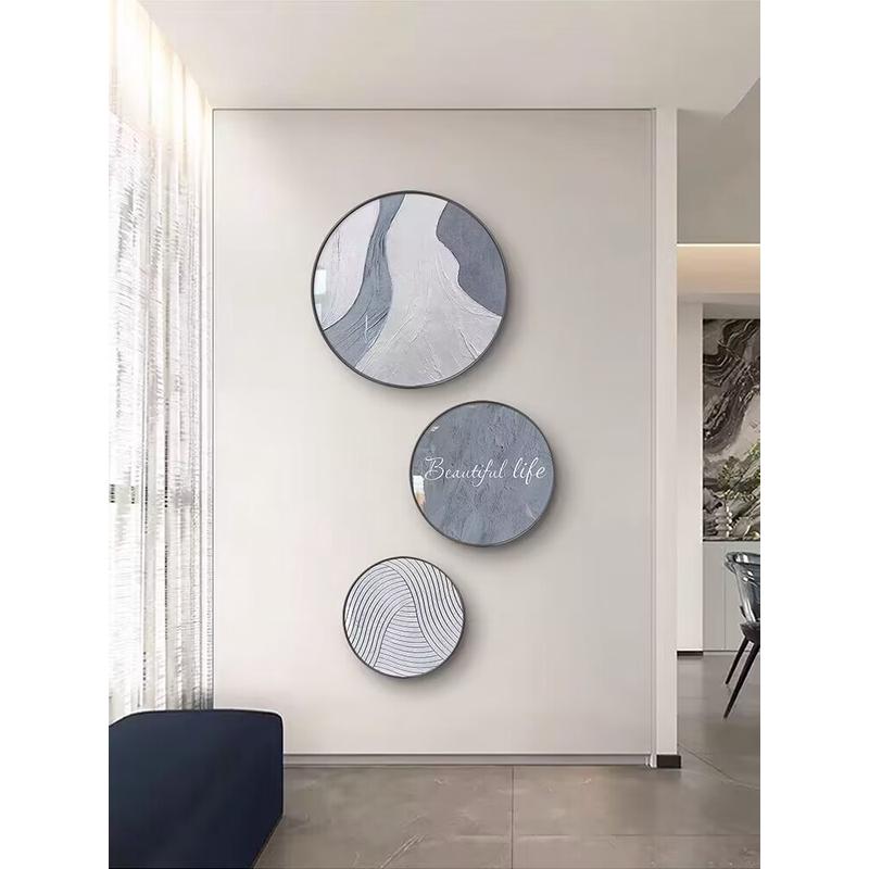 入户玄关抽象圆形装饰画现代轻奢走廊过道挂画竖版客厅背景墙壁画图片