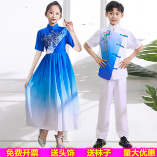 儿童唱服装男演讲比赛主持人小学生诗朗诵装蓝色