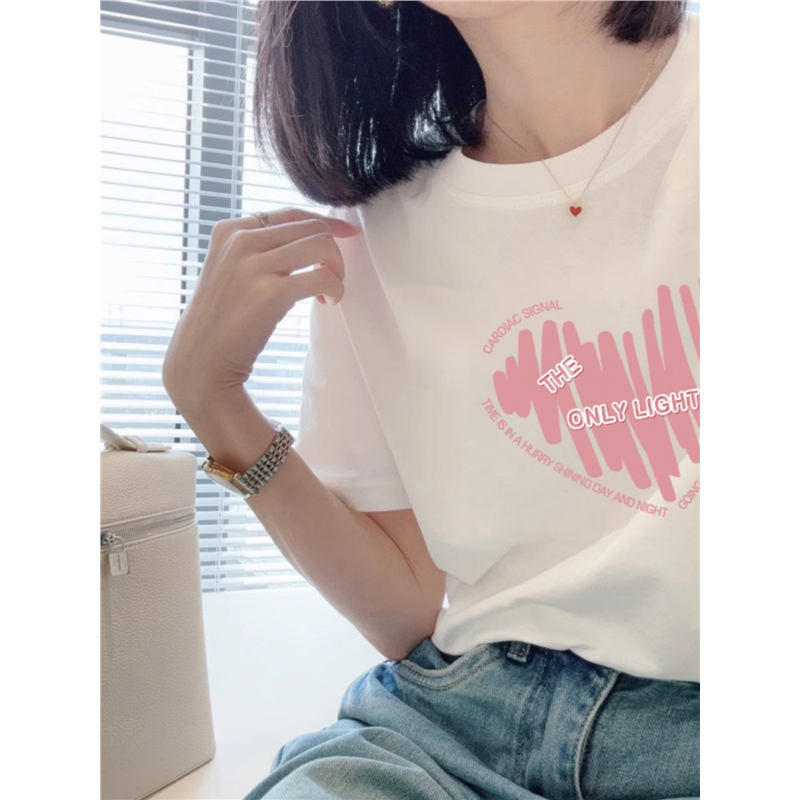 高货速发2025新款纯棉短袖正肩t恤女夏季宽松韩版圆领洋气减龄白