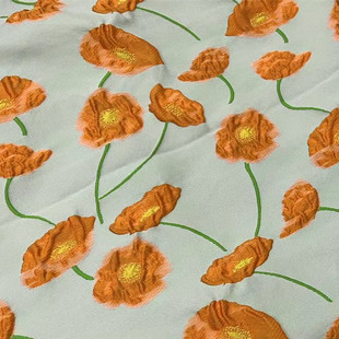 浮雕海芋花紫色立体微廓油画色织花锦提涤色织提花蓬蓬裙箱包布料