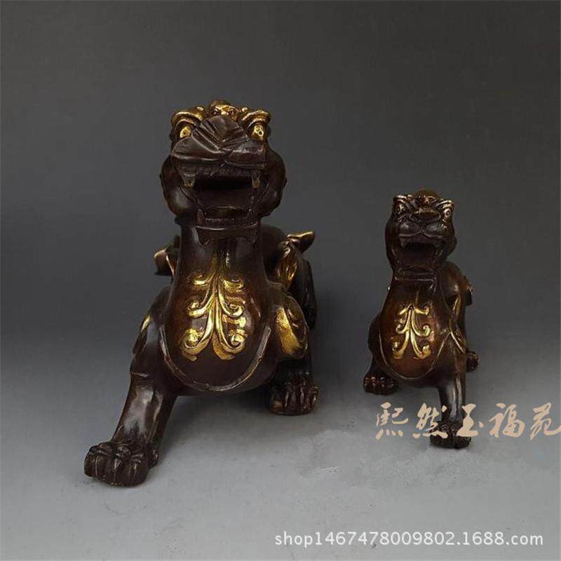 仿古纯铜鎏金小号貔貅大如意鎏金貔貅摆件一对古玩铜器礼品