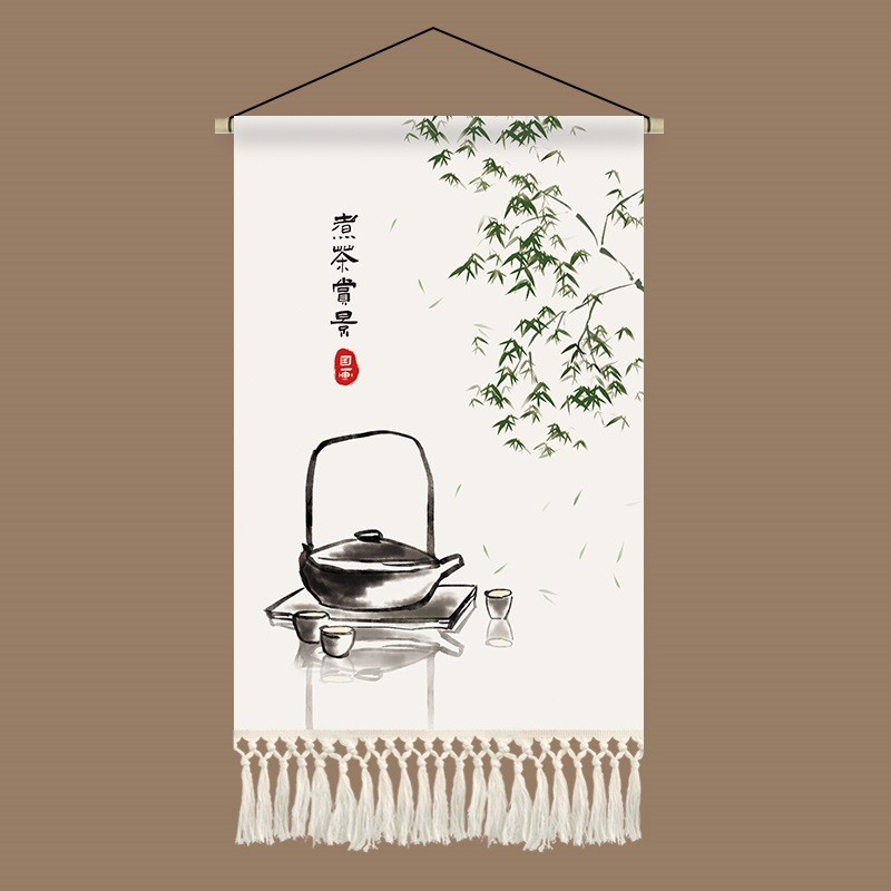 新中式简约挂布背景布民宿房间挂毯沙发布艺挂画茶桌装饰画墙画