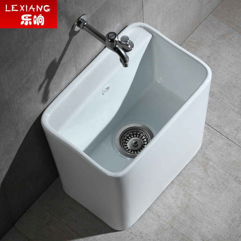 迷你小号洗拖把池陶瓷带溢水卫生间墩布池地拖盆阳台长方形拖布池