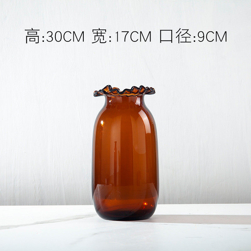 简约现代透明玻璃花瓶欧式琥珀色家居客厅餐厅桌面样板间装饰花器