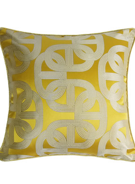 现代装饰金黄锁链提花抱枕酒店客厅沙发几何金绳靠垫套45x45cm