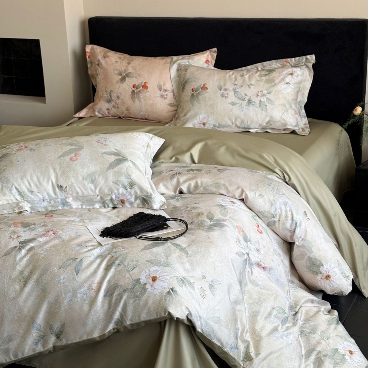 被单素雅100s长绒棉数码印花四件套居家裸睡全棉四季床品中式枕套