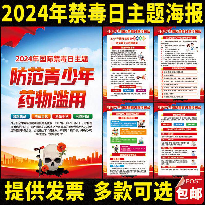 2024年禁毒日主题海报挂图禁毒知识海报展板青少年禁毒海报墙贴