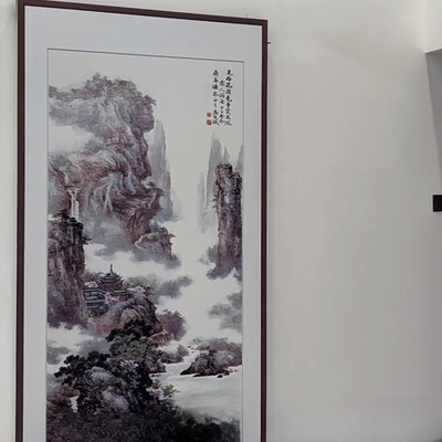 彩雕幽灵门无轨移门中国风山水画装饰门厨房门卫生间隔断门隐形门