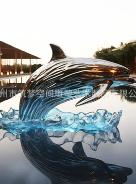 热销造型海豚雕塑景观水景海洋生物不锈钢创意镜面金属摆件源头厂