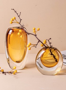 现代轻奢琉璃花瓶客厅插花玻璃花器会议桌玄关摆件高级感玻璃装饰