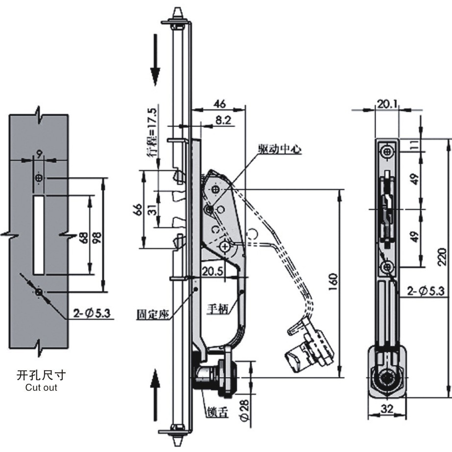 MS319仪表柜把手门锁机箱柜外装机械门锁电器柜工业电控柜锁