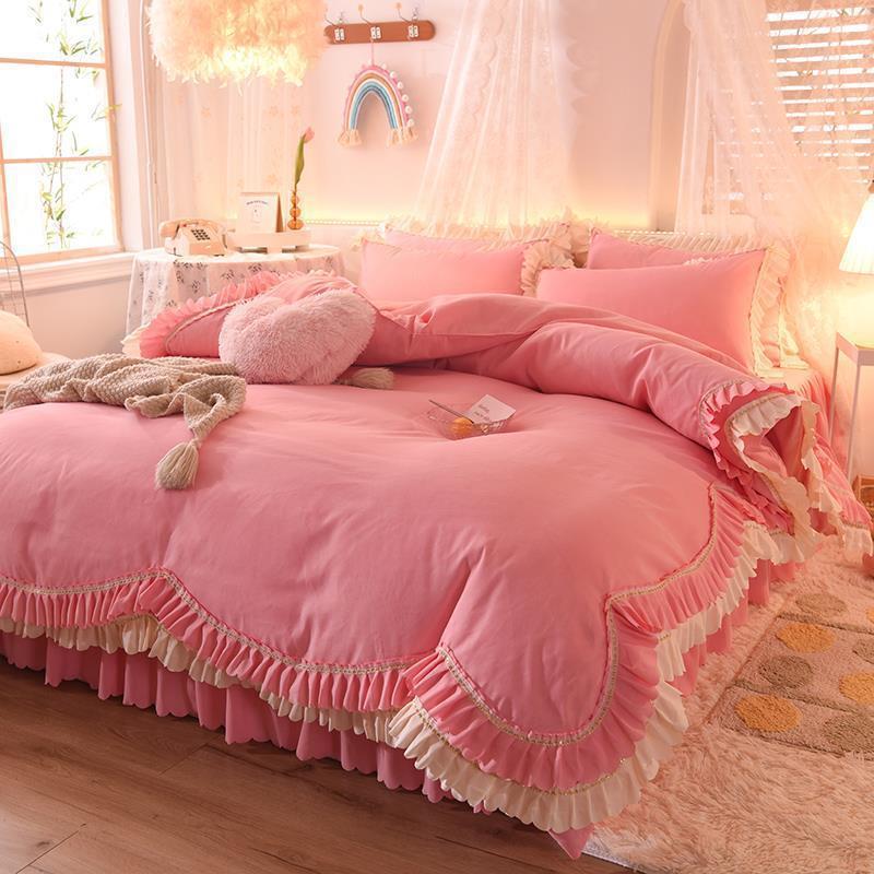 韩式纯白磨毛大气床裙四件套欧式高端花边简约被套罩床单床上用品