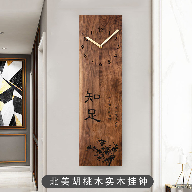 胡桃木挂钟原木别墅钟表现代简约客厅转质装饰个性实木表卧室时钟