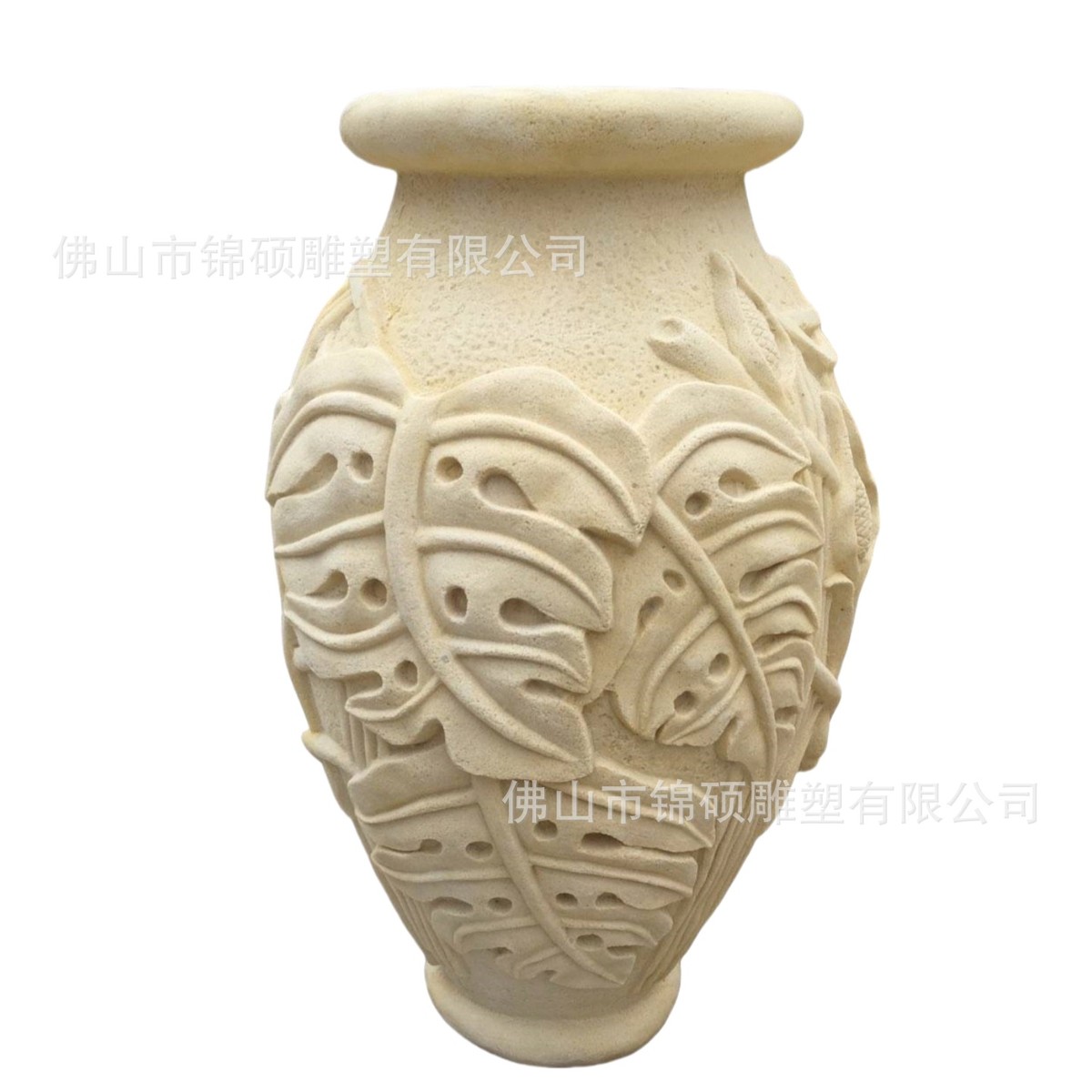 户外景观花盆芭蕉叶浮雕花钵种植器砂岩摆件雕刻罐子造型艺术