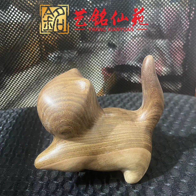 金丝檀木伸手猫13cm大号摆件可爱动物迷你木质猫咪文玩手把件礼品