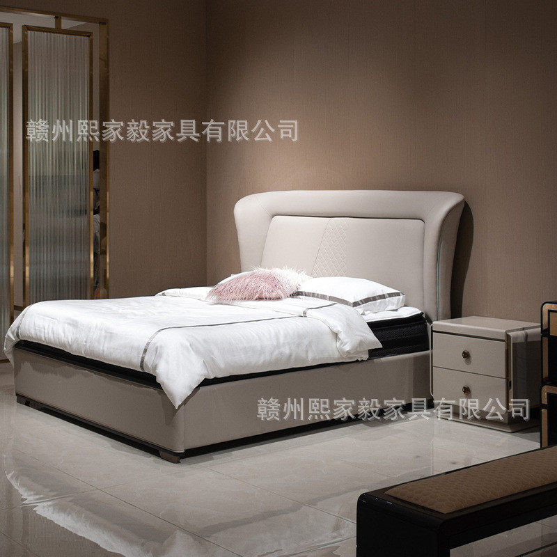 意式轻奢卧室双人床大小户型主卧客卧极简真皮婚床后现代港式家具