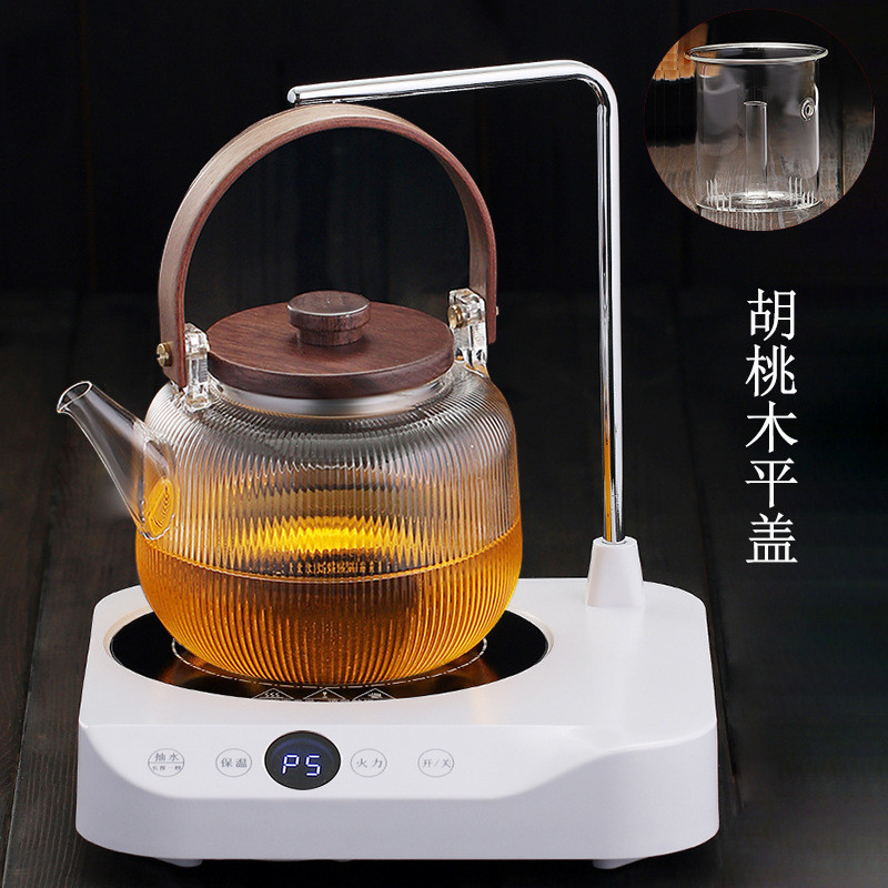金玉香玻璃煮茶壶胡桃木烧水壶电陶炉煮茶器套装自动泡茶蒸汽蒸茶