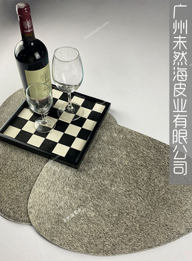 热销天然鼠灰色麻针马毛皮水滴油餐垫带型边