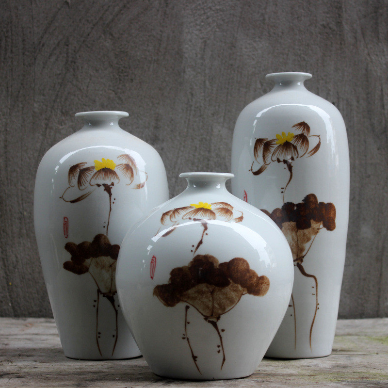 景德镇三件套现代陶瓷新中式客厅花瓶插花酒柜装饰摆件饰品花瓶