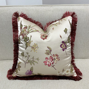 复古美式小花朵45x45cm酒红色提花抱枕套酒店沙发装饰包边靠垫套