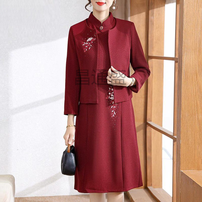 C昌2婚礼妈妈礼服春秋装时尚套装旗袍连衣裙大码婚宴喜婆婆