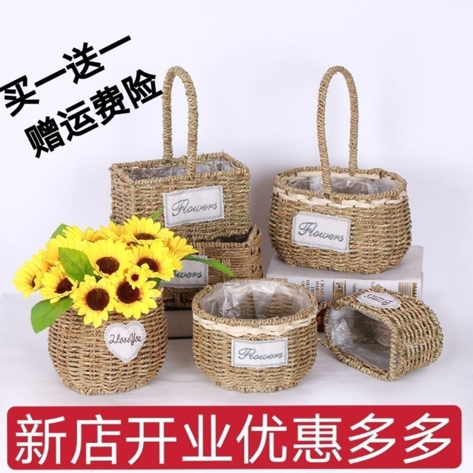 手工编织藤编柳编花篮田园藤式绿萝干花欧式壁挂花盆手提花架裕康