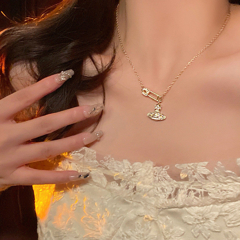 srrmhyn西太后土星项链女星球珍珠别针简约颈链小众设计感锁骨链