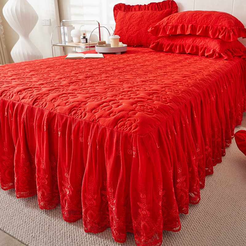 x1aw床罩蕾丝花边床裙单件夹棉加厚床笠带裙边公主风遮丑四季