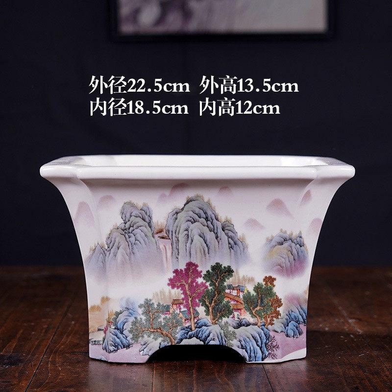 四方批发大号花盆陶瓷六方形贴画彩绘花盆室内绿植盆栽盆北欧简约