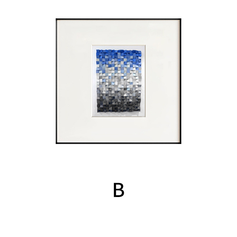 色巧现代简约客厅装饰画立体感抽象几何壁画宝蓝色样板间时尚墙画图片