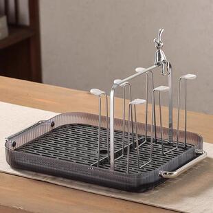 新款水杯架沥水杯子架子收纳置物架玻璃放水杯倒挂架茶杯架带托盘