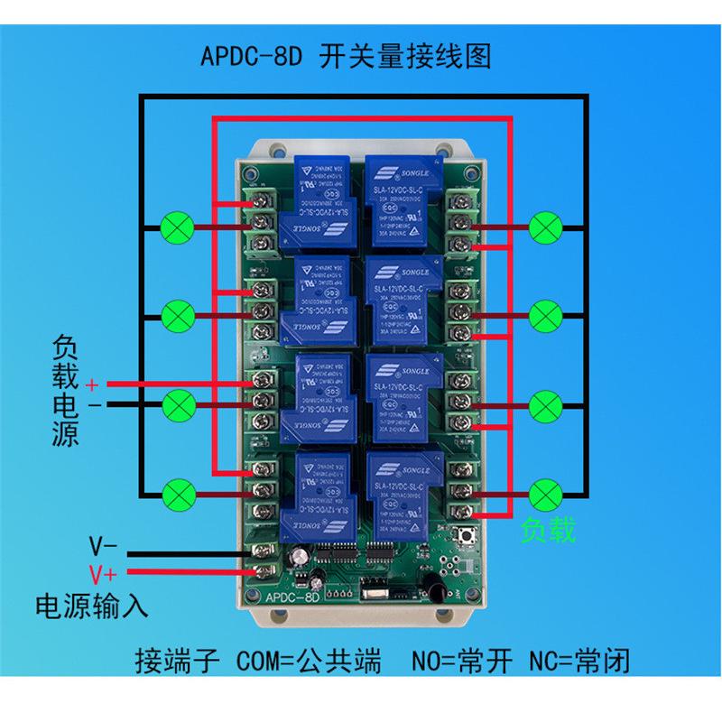 工业遥控8路大电流多路输出接收控制24伏大功率30A继电器遥控开关